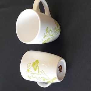 Vintage Second Cup Tea Cups white with green floral print-Set of 2